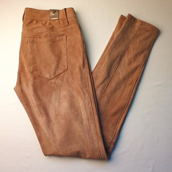 Guess Faux Suede Jeans Size 26/2 Power Skinny Low Rise Tan Color - Picture 1 of 9